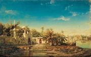Auguste Borget Mosque on the Banks of the Ganges, India France oil painting artist